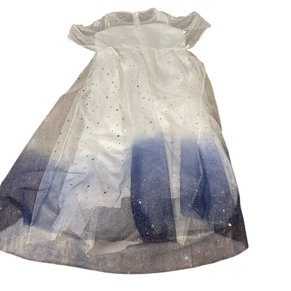 Bibei Beiniu Disney Frozen Elsa white jeweled‎ blue sheer sleeve dress SIZE 7/8
